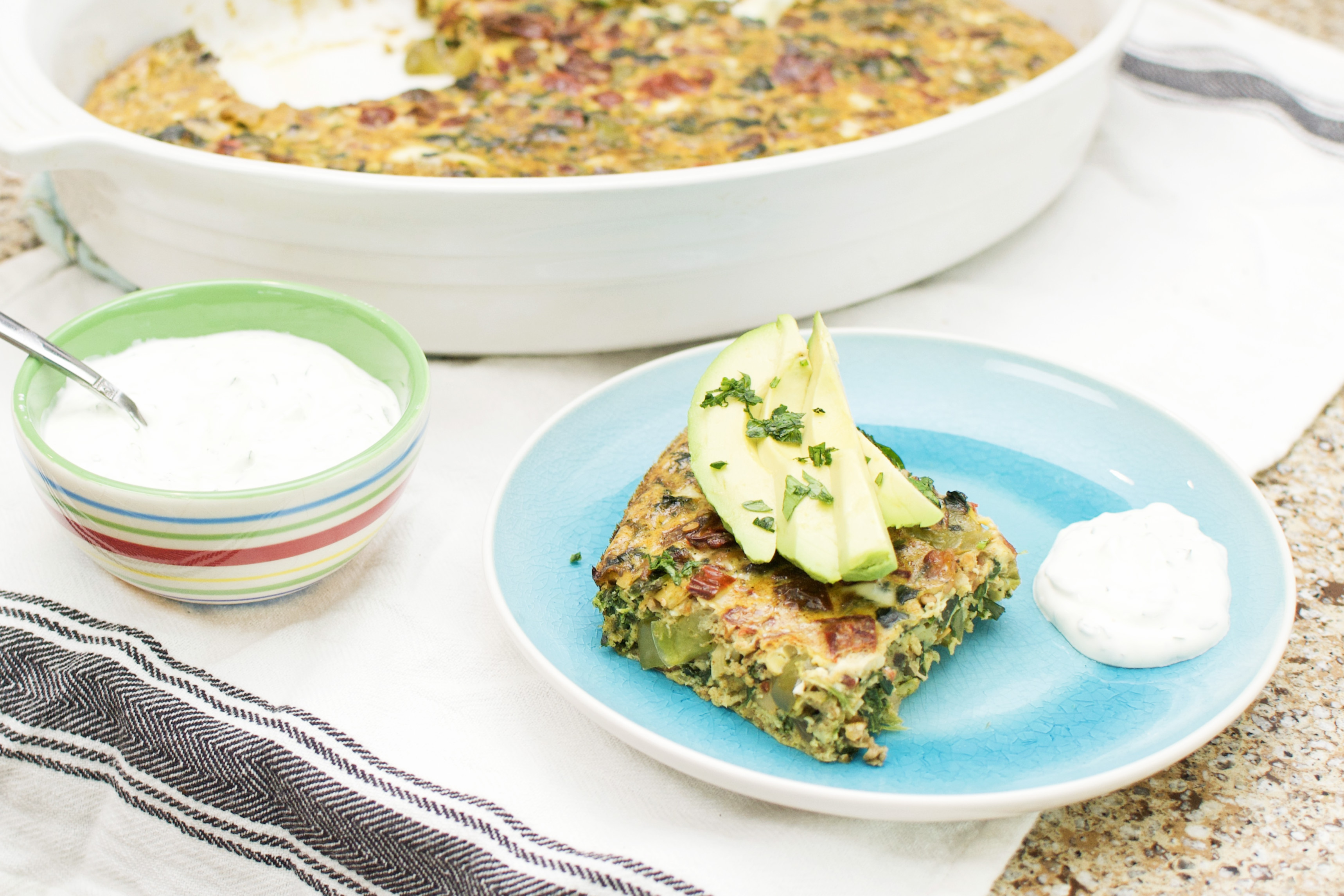 Smoky Chipotle Egg Bake with Cilantro Sour Cream, Whole30, Paleo