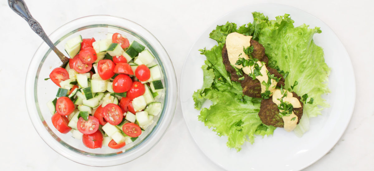 falafel, complete, side dish, top view