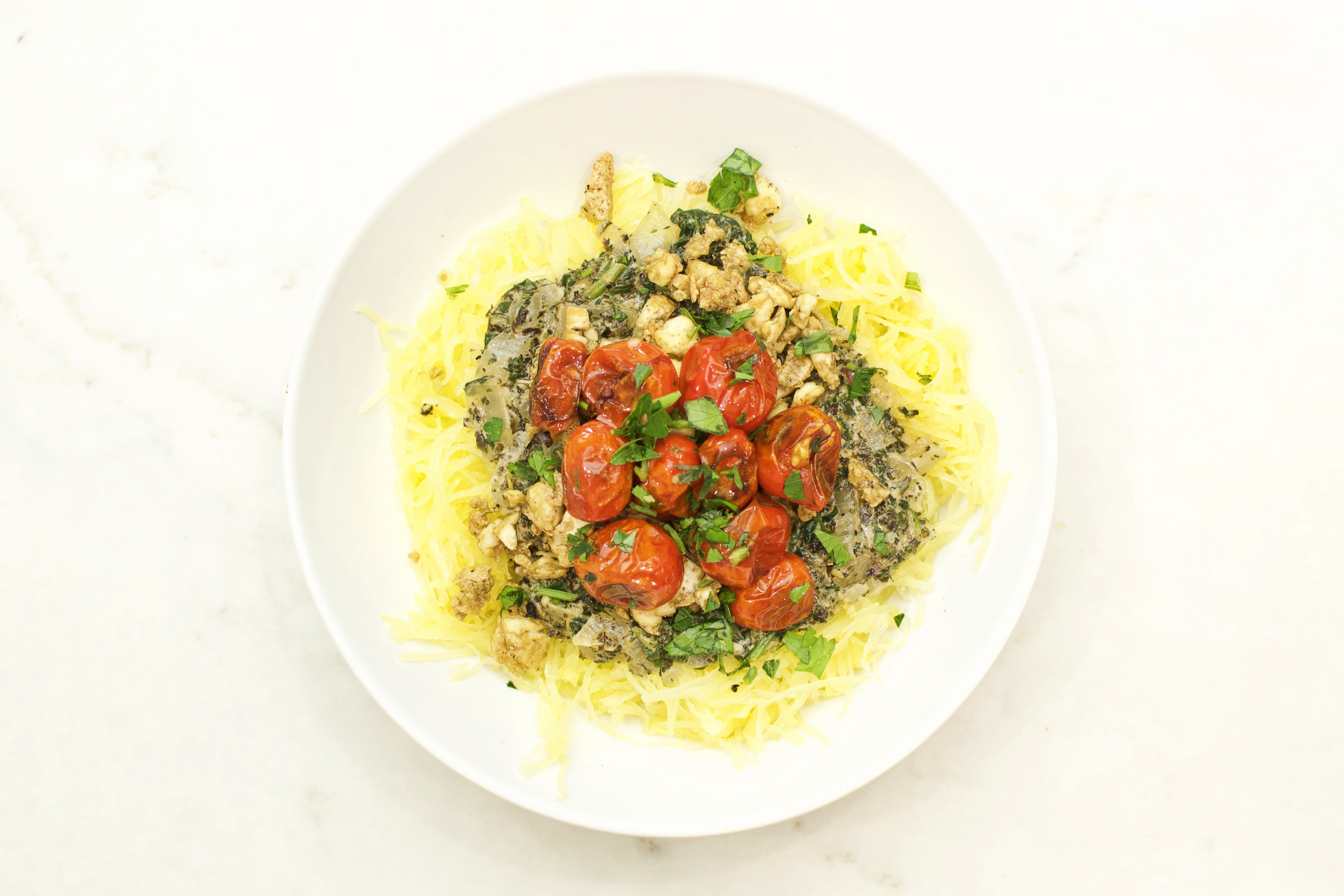 Italian Herb Spaghetti Squash with Burst Tomatoes Recipe