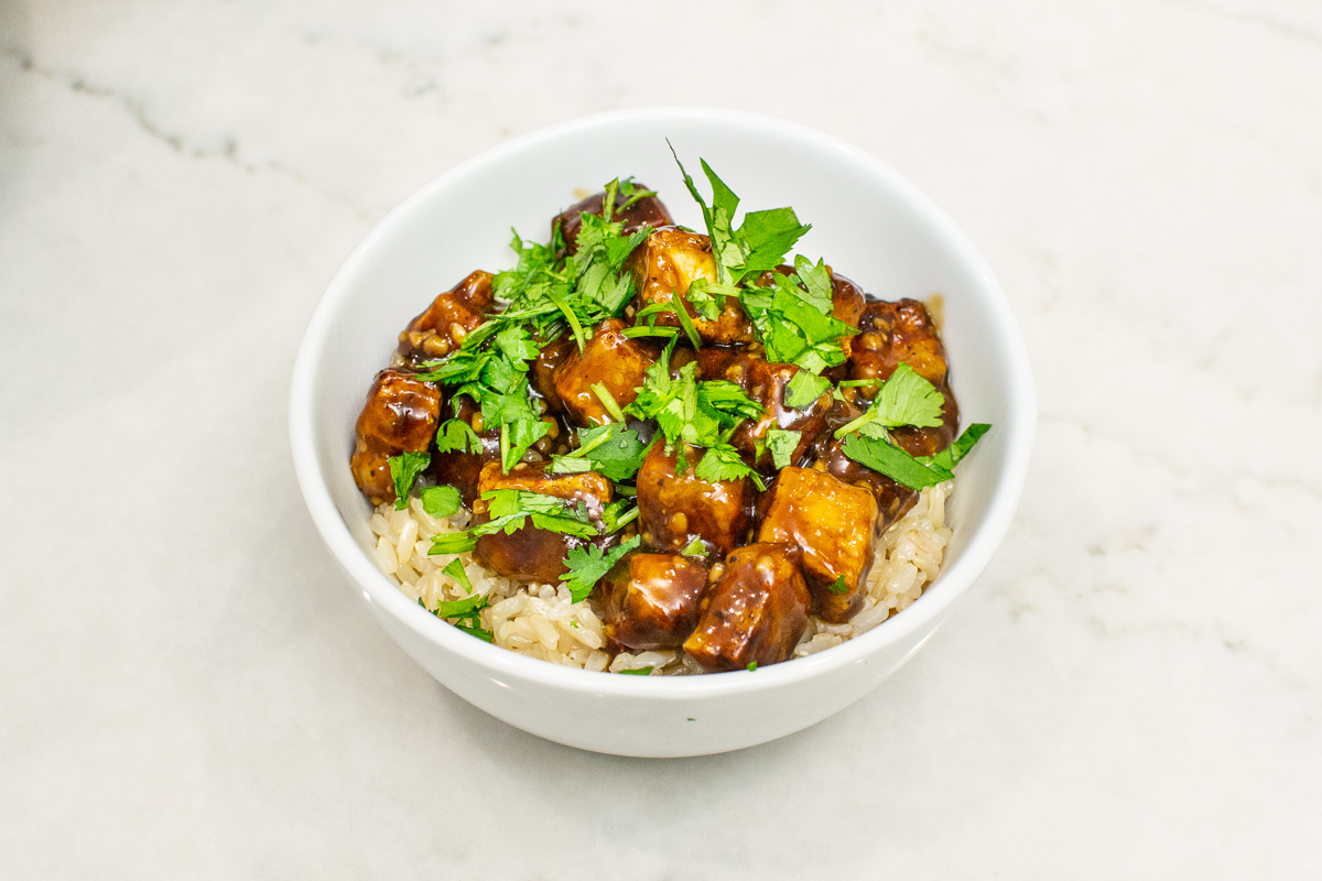 General Tso’s Tofu with Instant Pot Sticky Brown Rice Recipe for