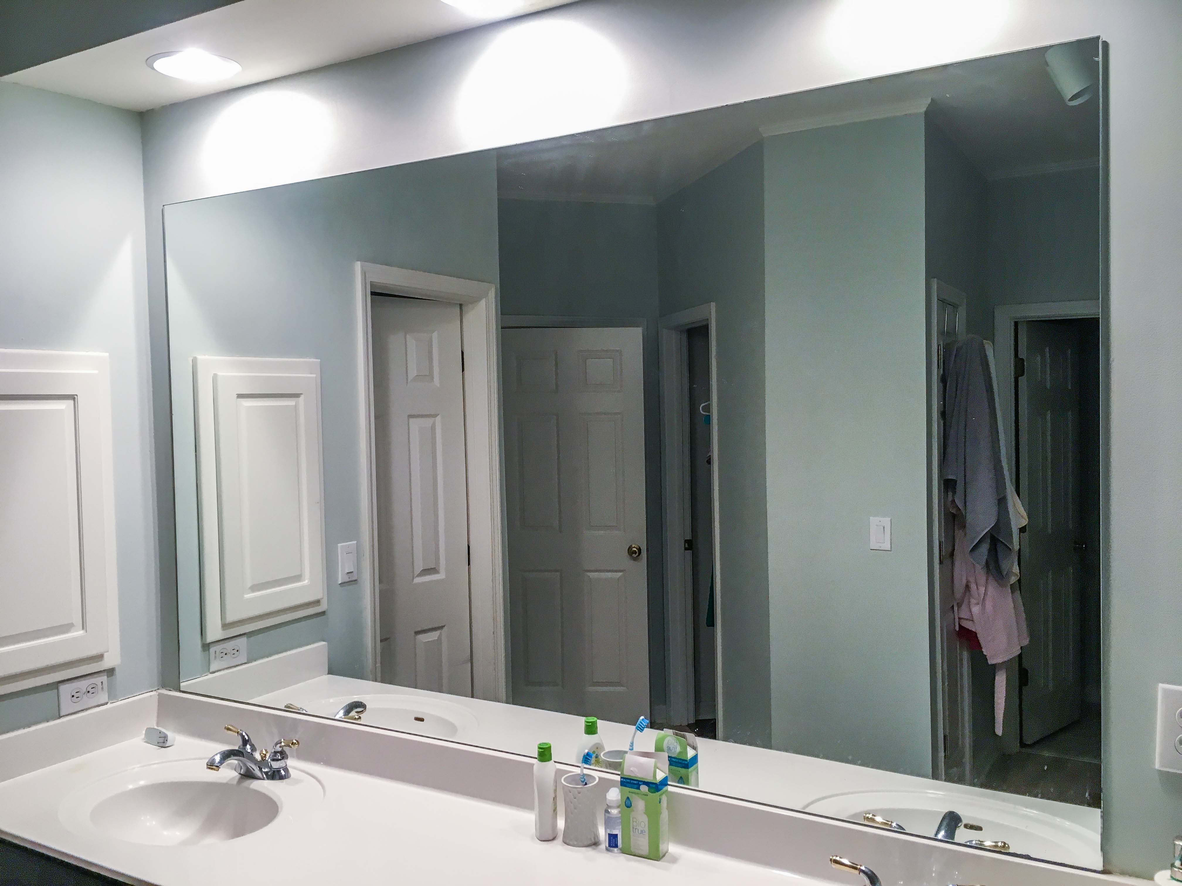 How To Diy Upgrade Your Bathroom Mirror With A Stained Wood Frame Building Our Rez