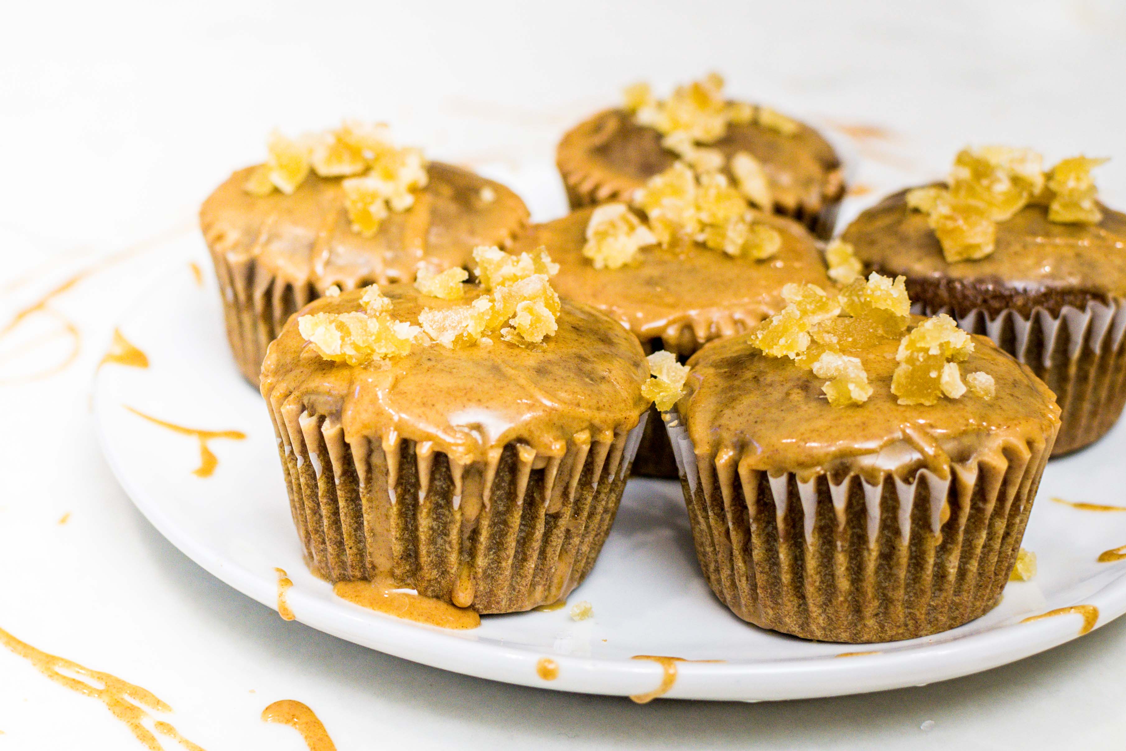 Whole Wheat Gingerbread Muffins with Cinnamon Glaze & Candied Ginger Recipe