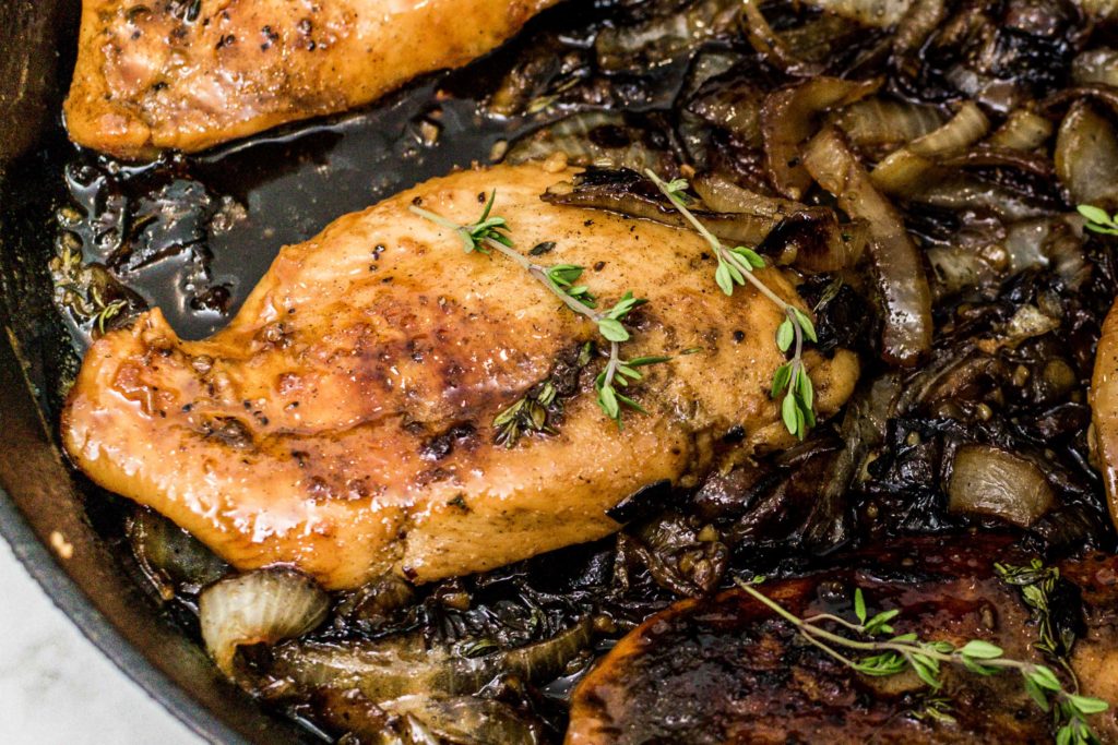 Honey & Thyme Glazed Chicken with Caramelized Onions Dinner Recipe ...