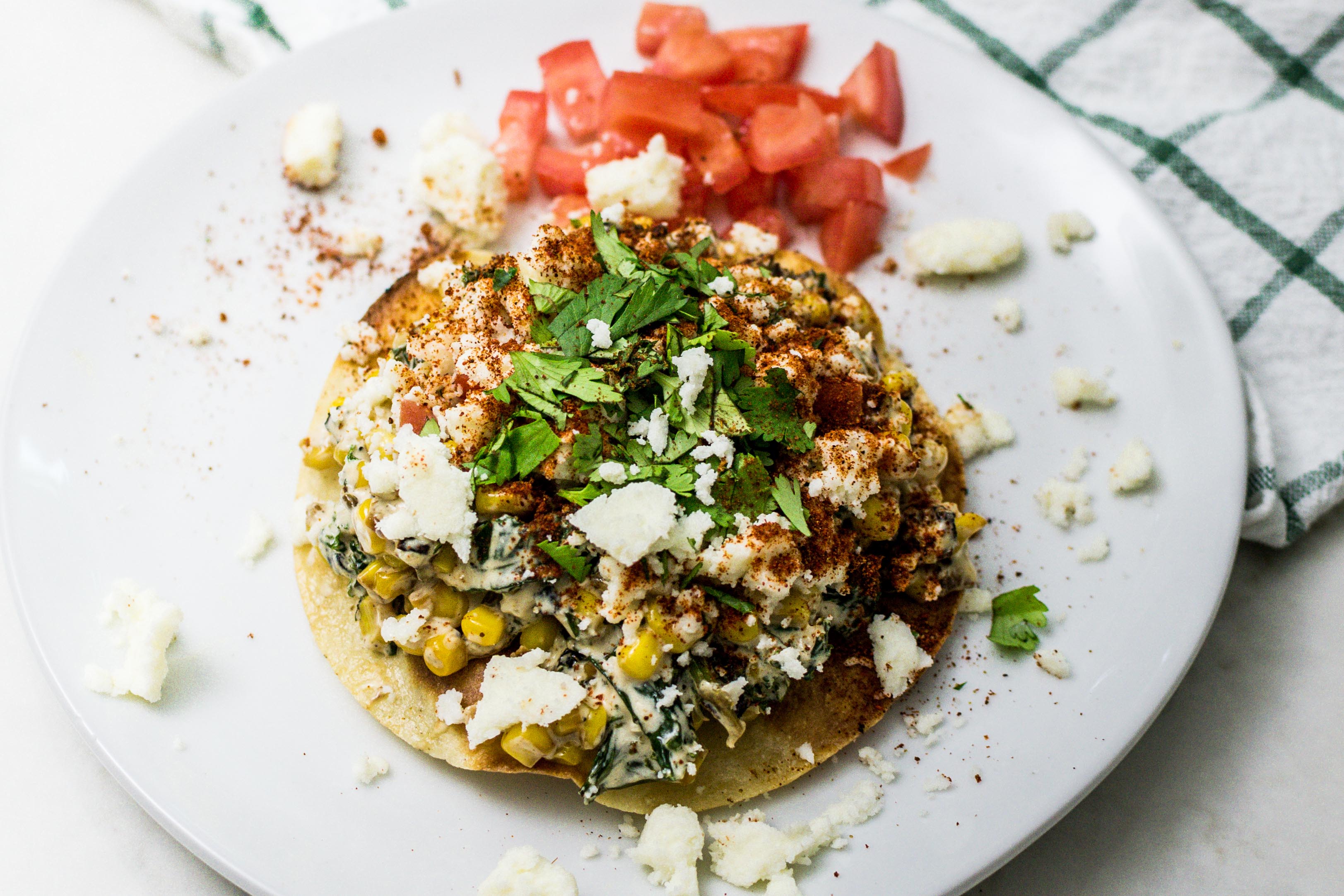 Mexican Street Corn Tostadas with Bacon and Kale Recipe